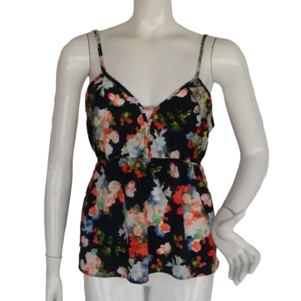 ROBIN-K Camisole Top, L, Floral, Strappy, Washable, Navy/multicolor